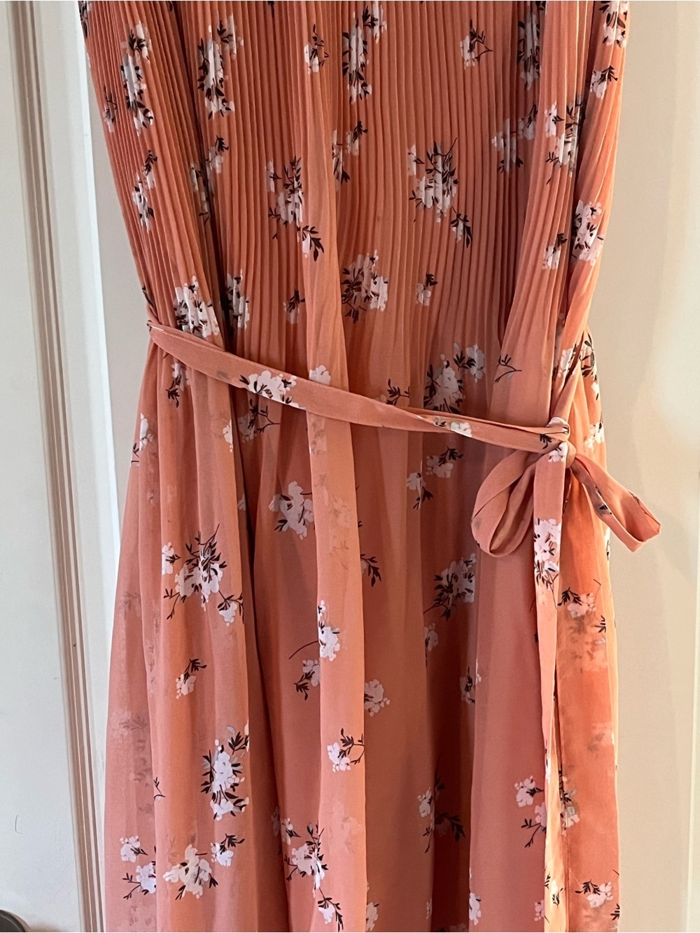 Ava & Viv Dusty Coral Floral Pleated Midi Asymmetrical Lined Dress Size 1X - Picture 15 of 16